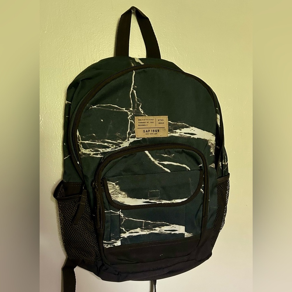 Vintage Gap Junior Print Backpack Blue / Teal & White 1969 Marble Print Bag